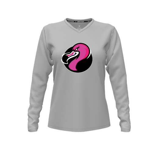 [CUS-DFW-TEES-CMF-VNK-LSL-GRY-FYXS-LOGO2] Decker Comfort T-Shirt (Female Youth XS, Gray, V Neck, Logo 2, Long Sleeve)