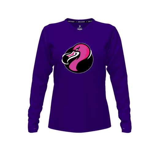 [CUS-DFW-TEES-CMF-VNK-LSL-PUR-FYXS-LOGO2] Decker Comfort T-Shirt (Female Youth XS, Purple, V Neck, Logo 2, Long Sleeve)