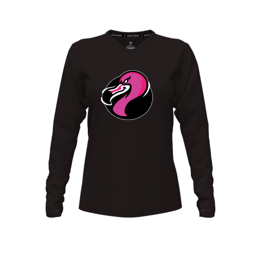 [FTLVPTBK-FYXS-LOGO2] Decker Performance T-Shirt (Female Youth XS, Black, V Neck, Logo 2, Long Sleeve)
