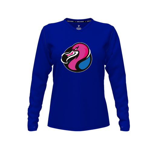 [FTLVPTRY-FYXS-LOGO1] Decker Performance T-Shirt (Female Youth XS, Royal, V Neck, Logo 1, Long Sleeve)