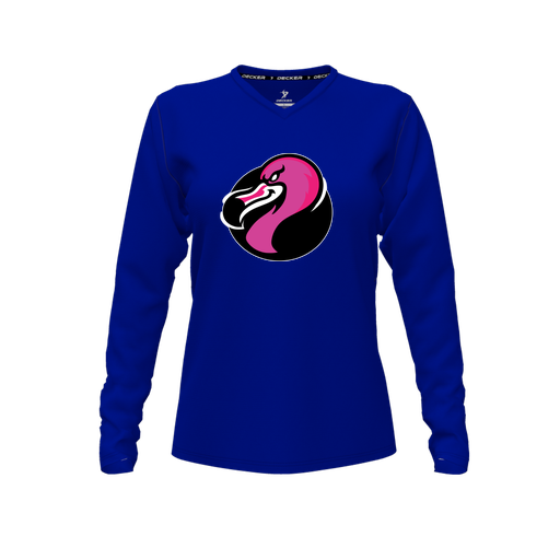 [FTLVPTRY-FYXS-LOGO2] Decker Performance T-Shirt (Female Youth XS, Royal, V Neck, Logo 2, Long Sleeve)
