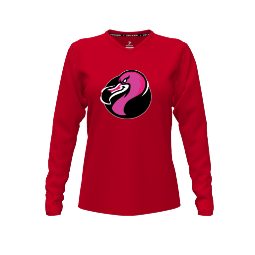 [FTLVPTRD-FYXS-LOGO2] Decker Performance T-Shirt (Female Youth XS, Red, V Neck, Logo 2, Long Sleeve)