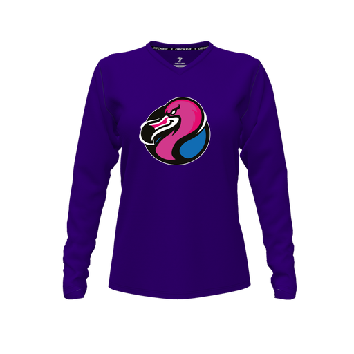 [FTLVPTPP-FYXS-LOGO1] Decker Performance T-Shirt (Female Youth XS, Purple, V Neck, Logo 1, Long Sleeve)